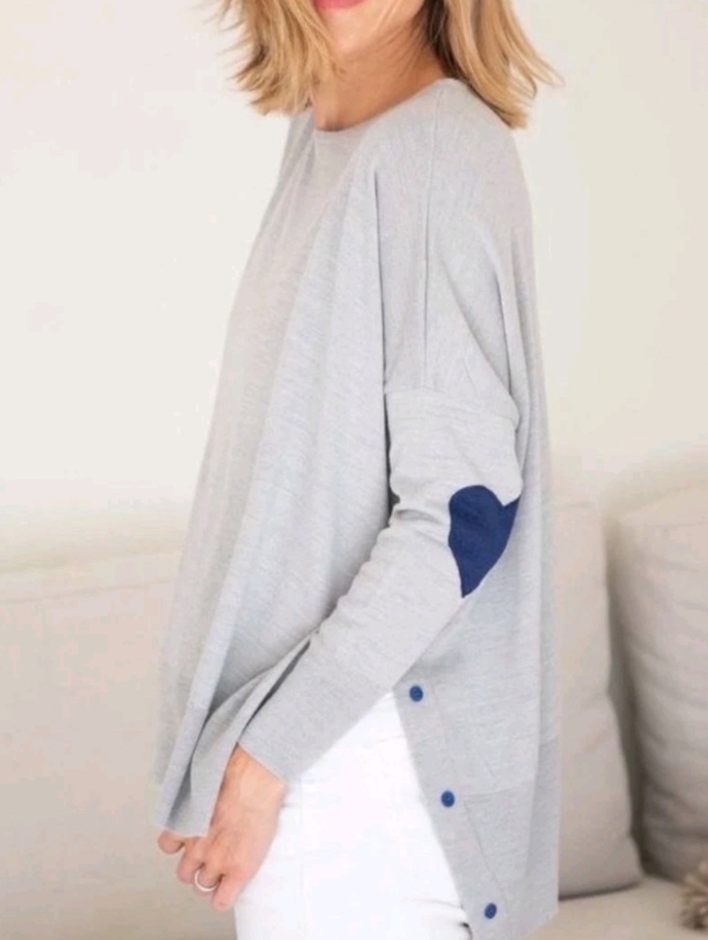 Mer Sea Amour Heart Elbow Patch Sweater One Size Pullover